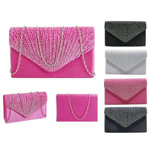 Women Faux Leather Studded Clutch Bag Quilted Evening Bag Handbag Party Purse